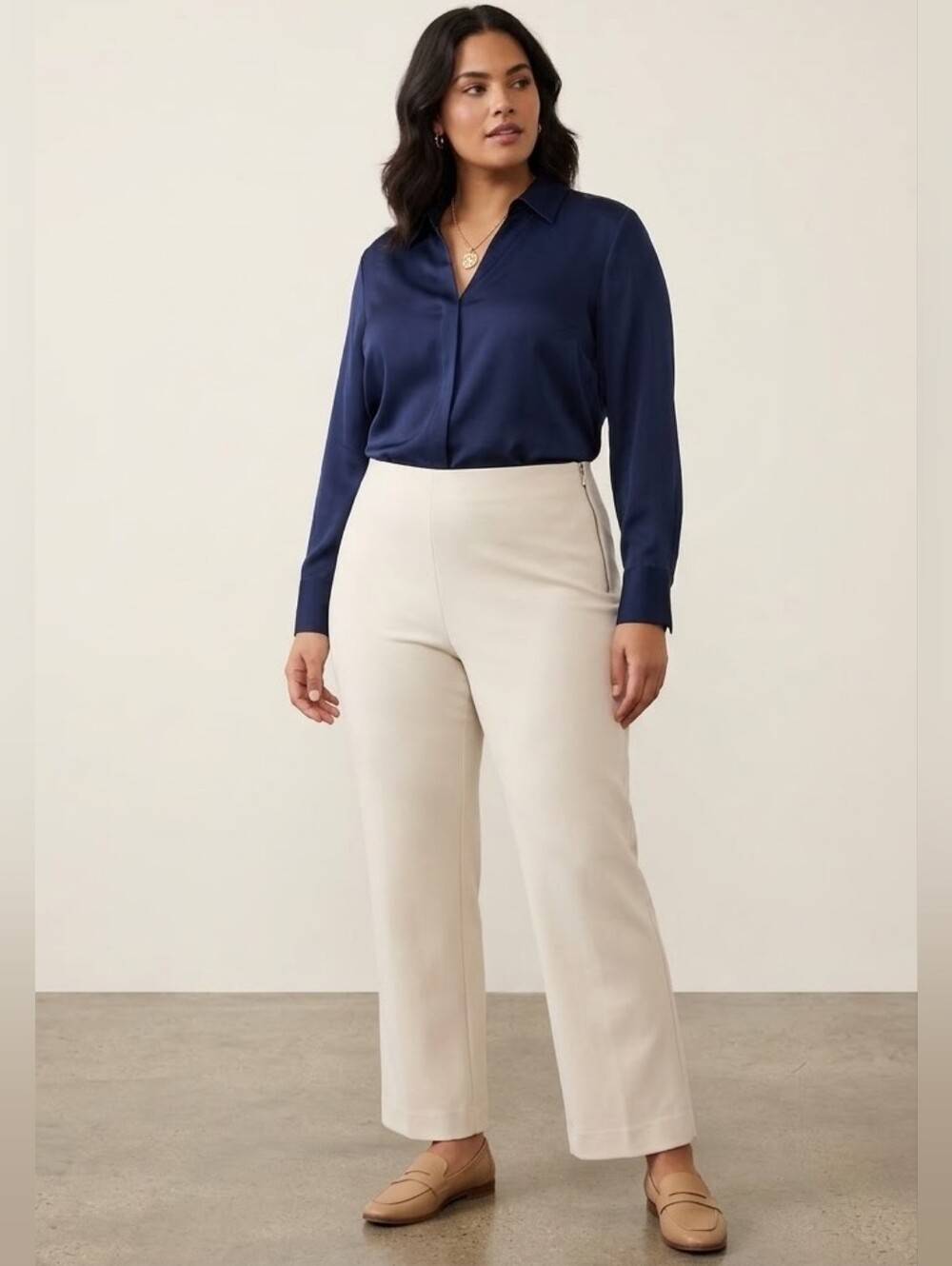 Vince Cream Straight-Leg Side Zip  Pants